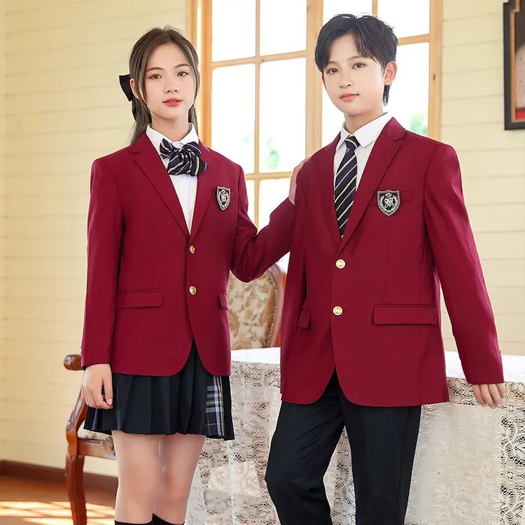 果果同学中小学生校服西服礼服英伦风红色三件套大学生学院风韩版