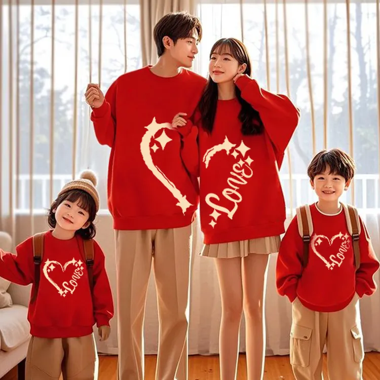 高级感红色跨过新年本命年亲子套装一家三四口秋冬男女母子卫衣服