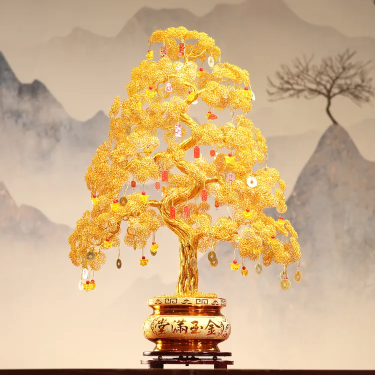 手工发财树电视酒柜玄关工艺品办公室摇钱树摆设创意开业前台礼物