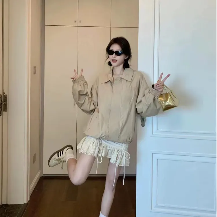 时尚套装女气质翻领夹克外套早秋花边包臀裙半身裙两件套