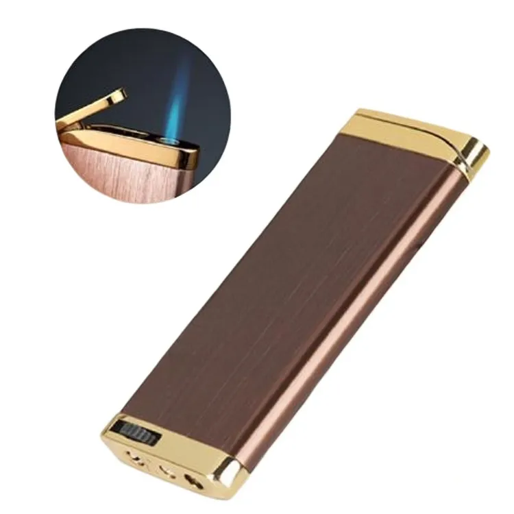 高档超薄防风打火机个性创意打火机便携充气金属直冲打火机透明仓