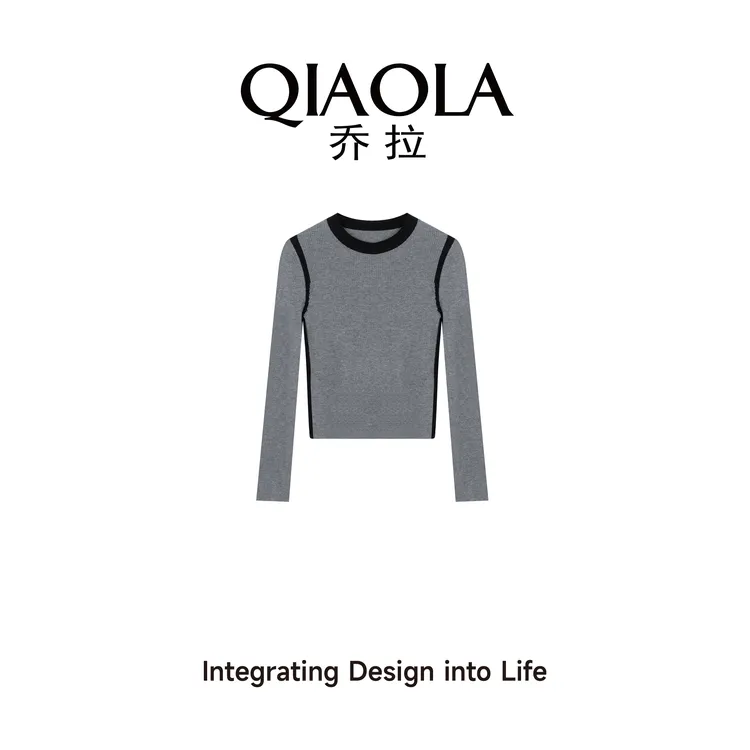 QIAOLA/乔拉【拼色暖冬】秋冬季羊毛混纺拼色圆领百搭针织衫预售