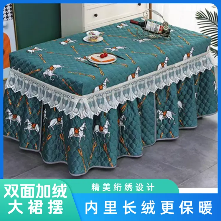新款加绒加厚烤火桌罩套长方形大裙摆烤火炉电暖炉罩茶几取暖桌罩