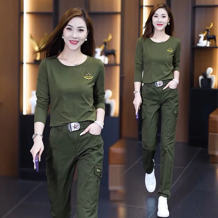 春秋新款迷彩服套装长袖工装裤广场舞水兵舞套住休闲时尚户外薄款
