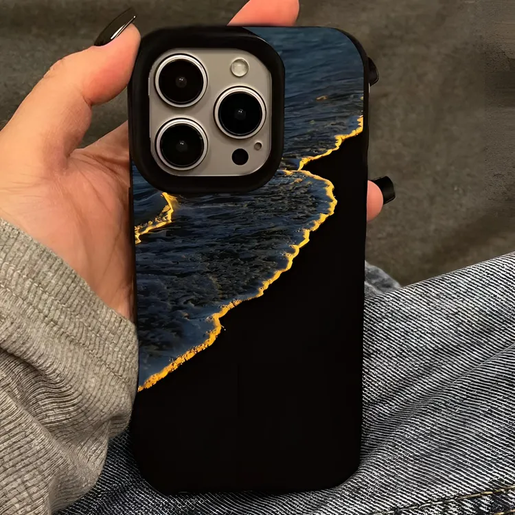 金色海浪苹果15plus/14promax/13手机壳适用硅胶iphone12/11创意X