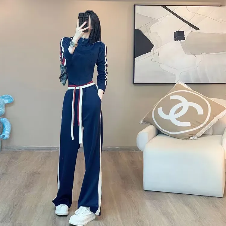 春秋季高腰显瘦气质直筒裤休闲运动减龄炸街阔腿裤俏皮冰丝长裤