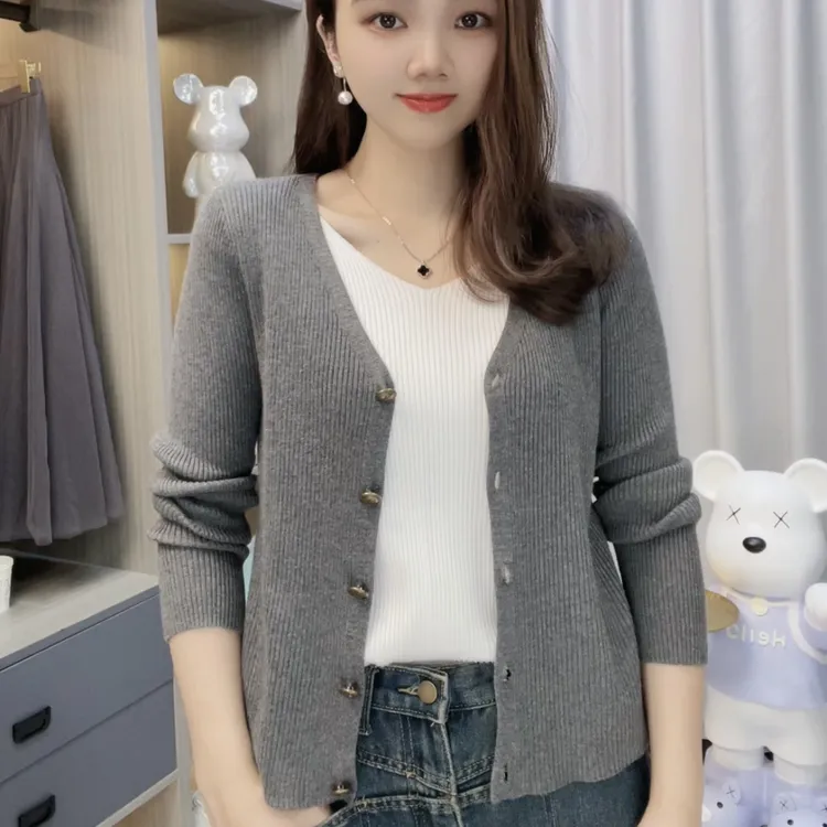 【180斤可穿】新款假两件针织开衫女拼接时尚显瘦大码长袖针织衫NK