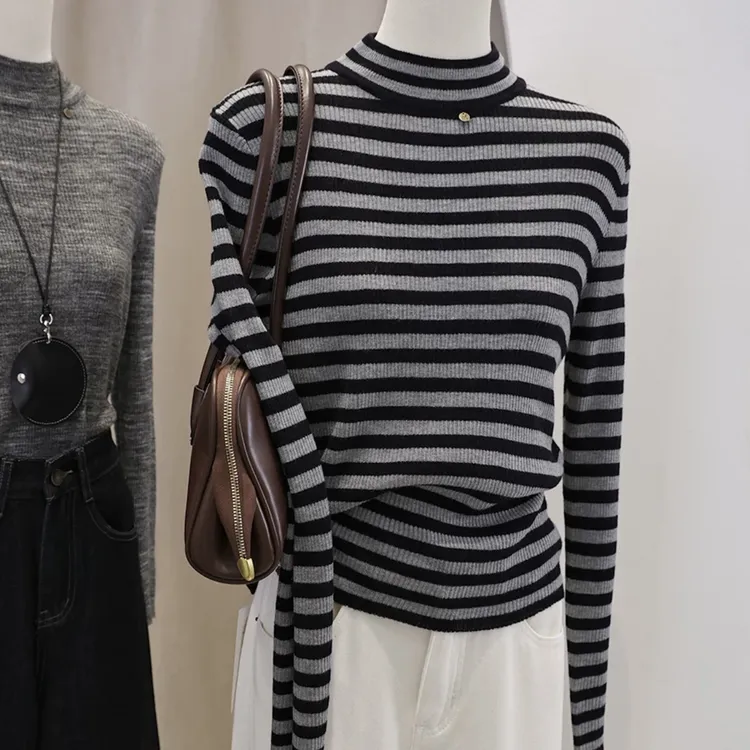 软糯半高领针织加厚打底衫女秋冬新款长袖内搭弹力显瘦洋气上衣