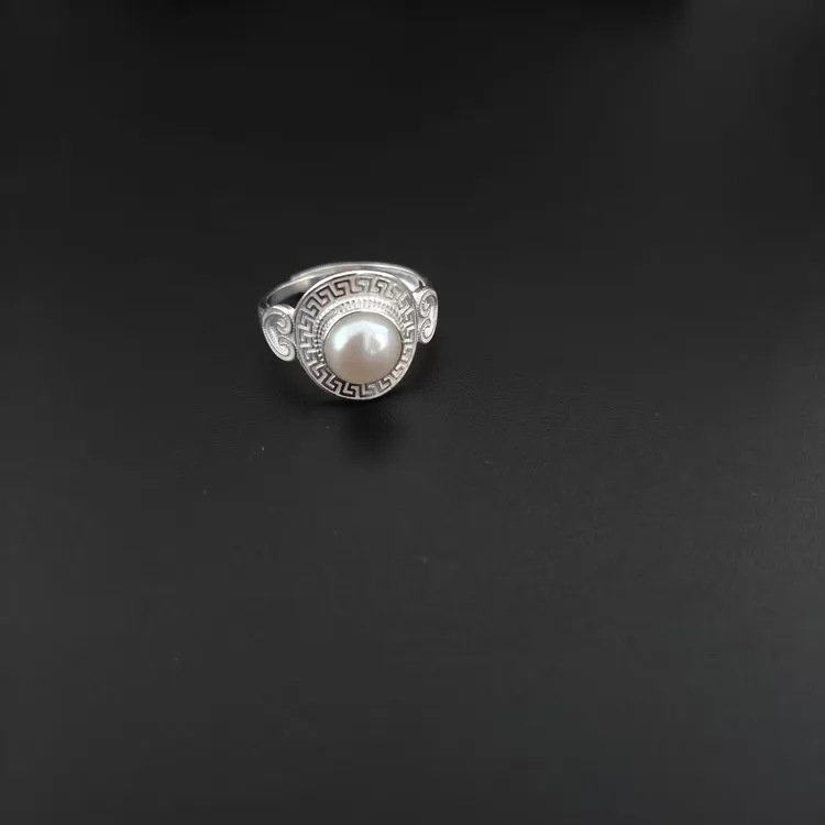 足银戒指 民族风纯银珍珠戒指女士活口精致时尚气质蒙古元素百搭