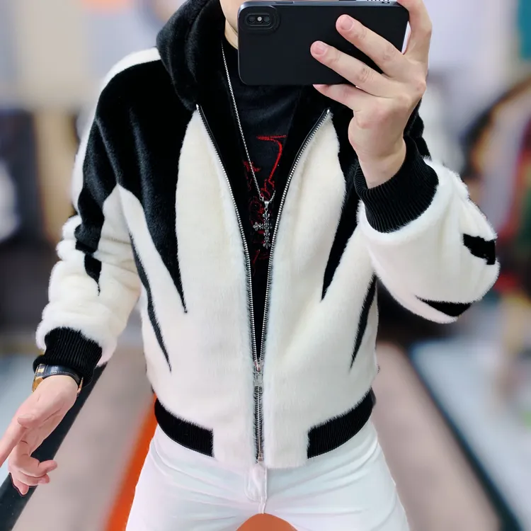 阿凯严选  欧洲站冬季新款男士潮流时尚拼接连帽加厚修身外套