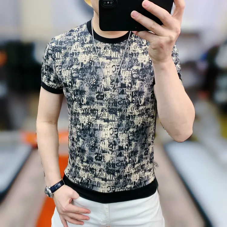 阿凯严选  欧洲站夏季新款男士潮流时尚个性字母圆领修身短袖T恤