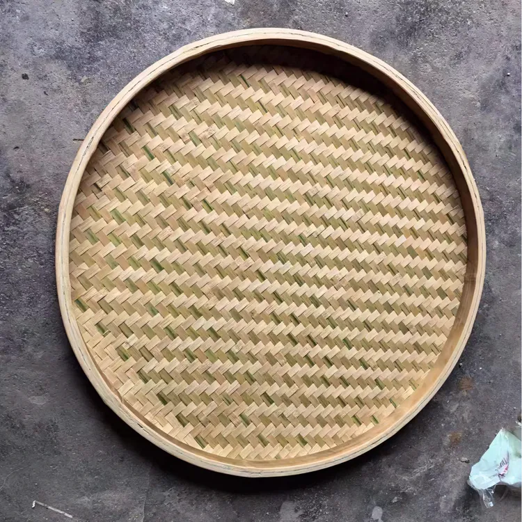 竹编现货肠粉蒸盘茶样品盘舞台表演装饰精品竹簸箕火锅菜品出品盘