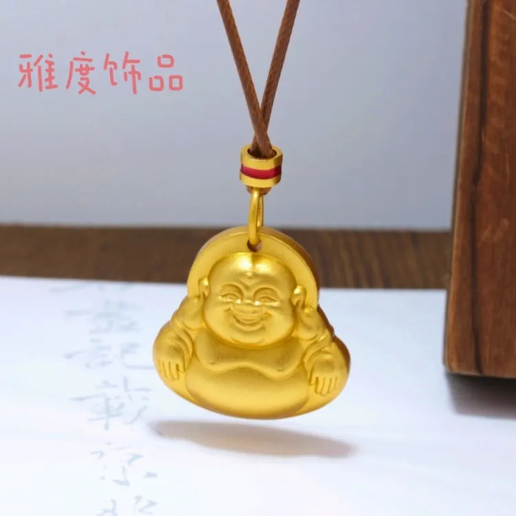 铜合金皮质项链 新中式笑脸佛皮绳项链时尚百搭