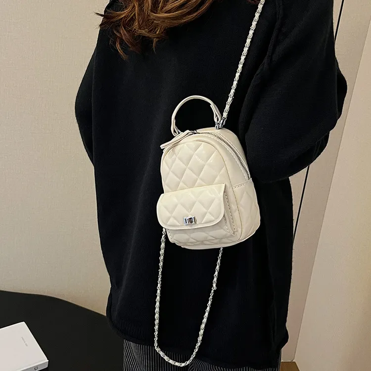 新款DIY手工自制双肩包休闲气质菱格链条小香风轻奢双肩包单肩包