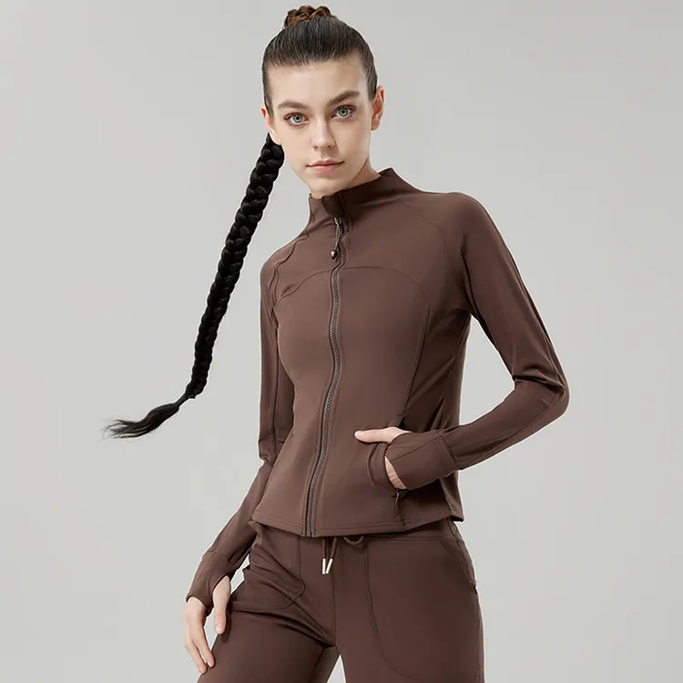 秋季新款瑜伽服女修身显瘦运动外套长袖立领户外专业跑步健身上衣
