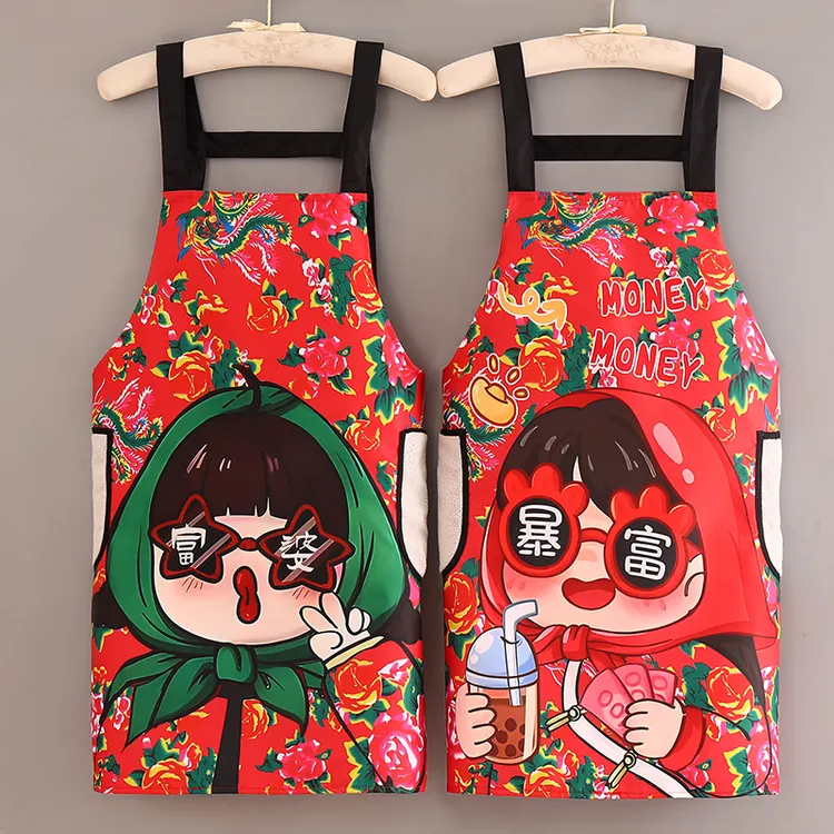 时尚大花布东北风格罩衣家用餐厅特色工作服铁锅炖专用名族风洋气