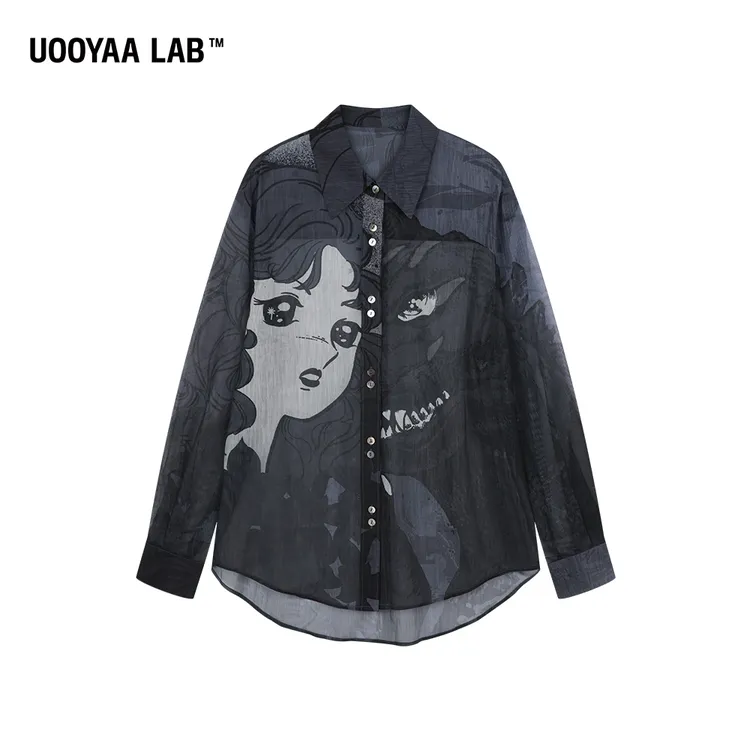 UOOYAA/乌丫2023夏季时尚新款UY LAB 暗黑少女透纱衬衫上衣5252