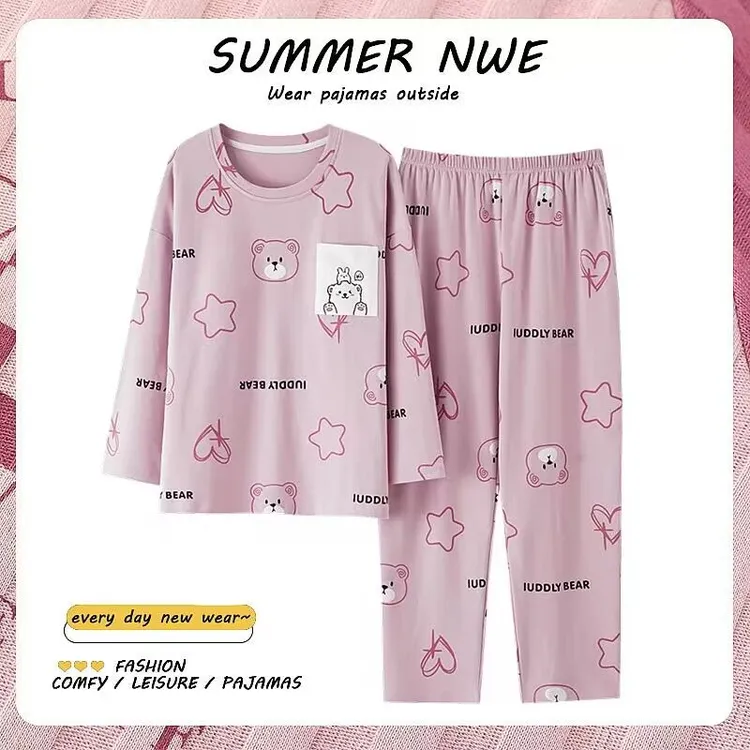 5XL新款纯棉春秋季长袖睡衣女加肥加大码胖mm200斤卡通宽松家居服