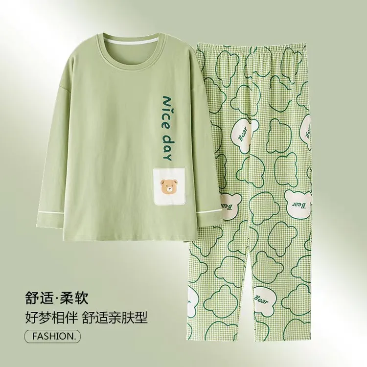 XXXXXL超大码春秋纯棉睡衣女长袖加肥加大码胖mm200斤宽松家居服