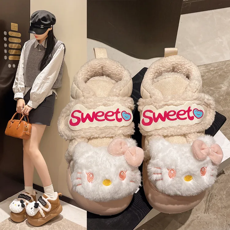 2025新款秋冬季可爱猫咪居家网红毛绒拖鞋保暖雪地靴卡通家居棉鞋商品图