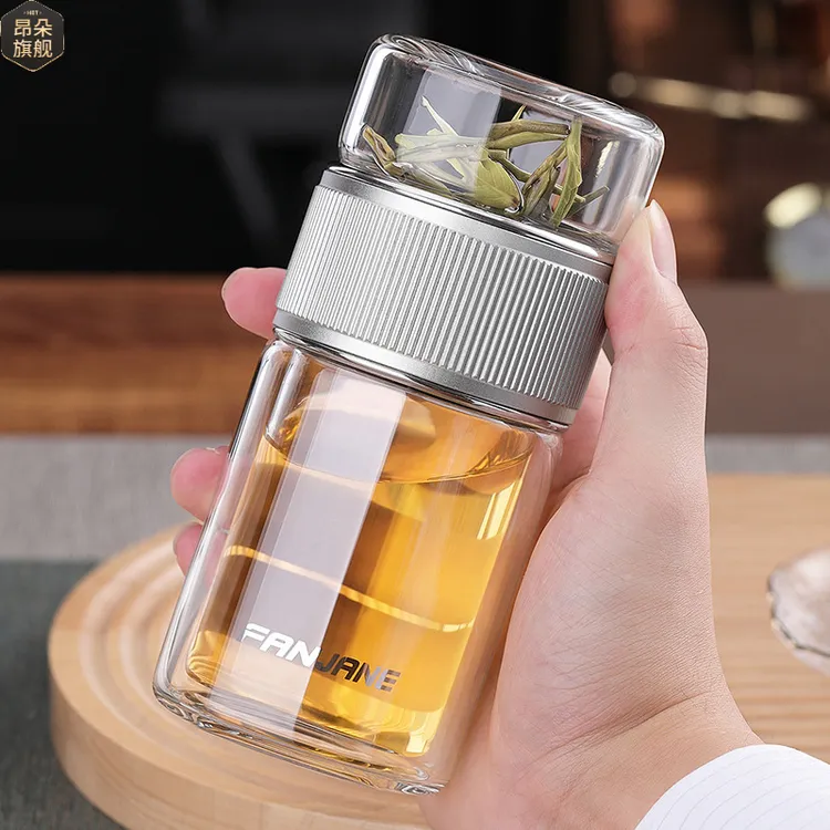 新款茶水分离杯玻璃杯耐热泡茶杯透明杯男女士便携双层送礼水杯子