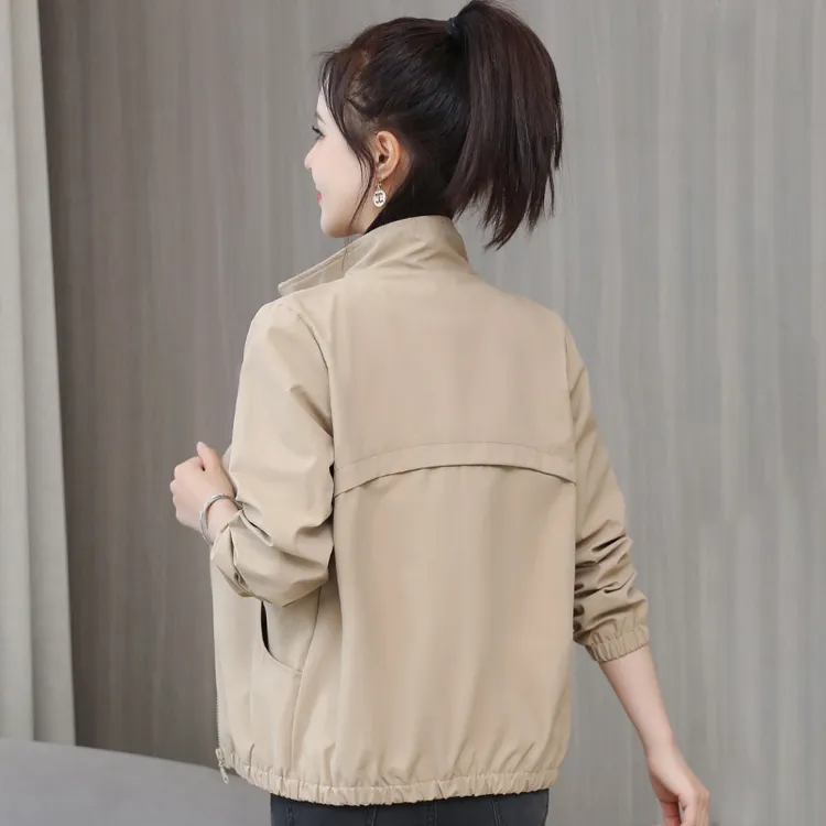 2025春秋新款韩版直筒休闲女士夹克女式纯色立领短款薄外套显瘦