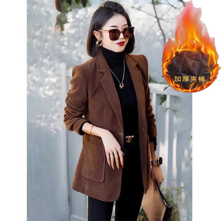 2025秋冬季加棉美拉德复古休闲西服高级感修身气质西装外套小香风