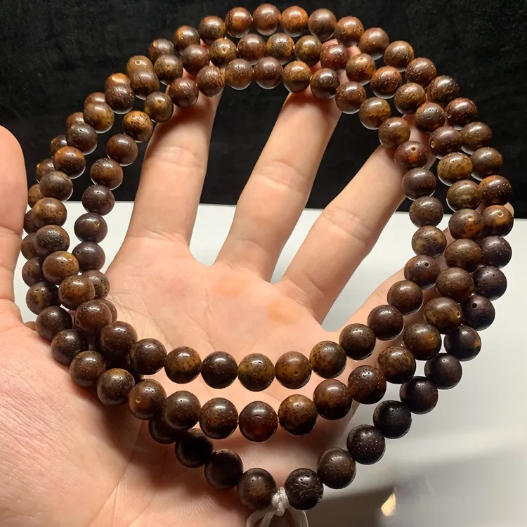 星月菩提9mm圆珠黑金玉化籽108文玩长串纯手工精选