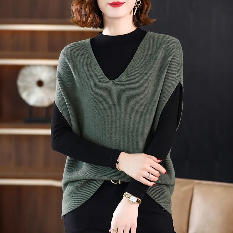 一线品牌清仓捡漏外贸马甲毛衣背心蝙蝠袖坎肩宽松外穿洋气针织衫