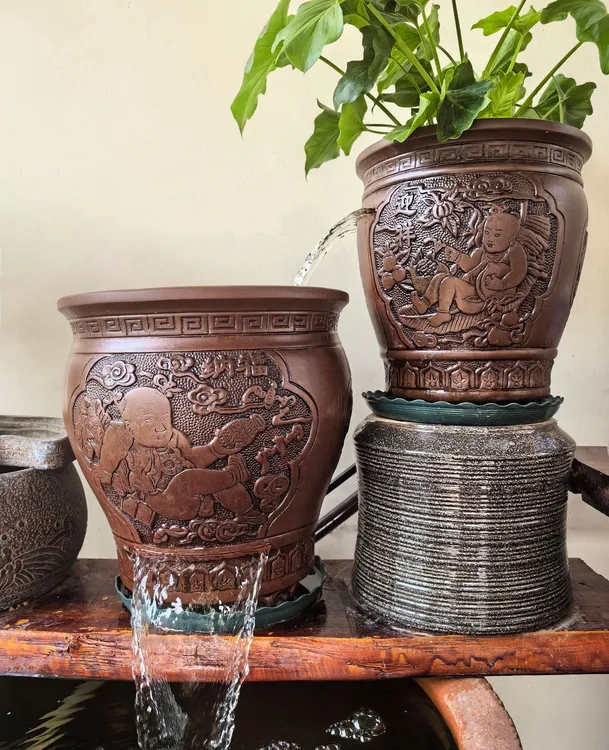 瀑布流水罐 水缸养鱼过滤造景沼泽过滤、紫砂罐