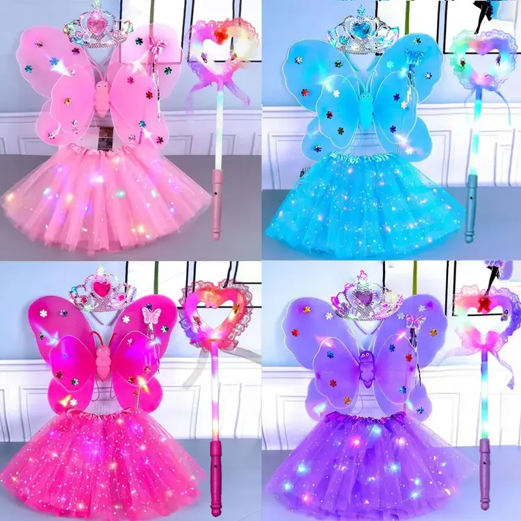 发光蝴蝶翅膀奇妙仙子背饰女孩魔法棒公主裙发光皇冠万圣节表演