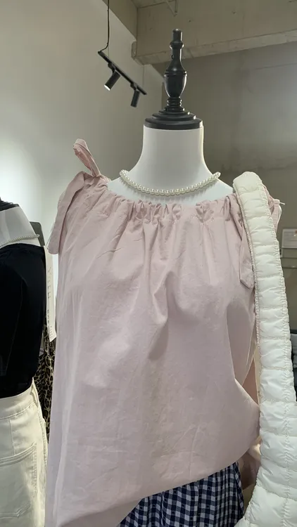 T恤背心褶皱甜美韩版露肩