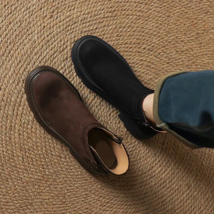 5cm 英伦风复古百搭舒适厚底侧拉链短靴秋冬简约休闲时尚潮流短靴