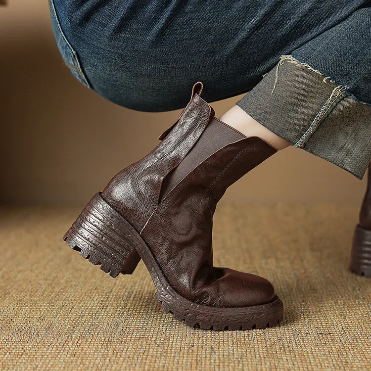 6.5cm 简约休闲舒适百搭切尔西靴秋冬英伦风复古时尚粗跟切尔西靴