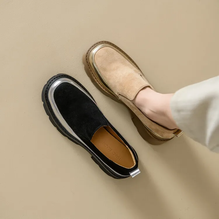 5.5cm简约时尚百搭圆头乐福鞋春季法式软底小众设计感厚底乐福鞋