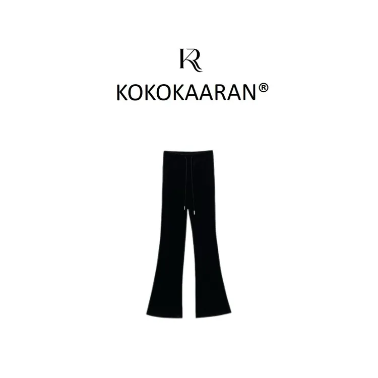 kokokaaran/可可咔伦’丝绒微喇裤‘简约气质纯色松紧腰长裤SH24737