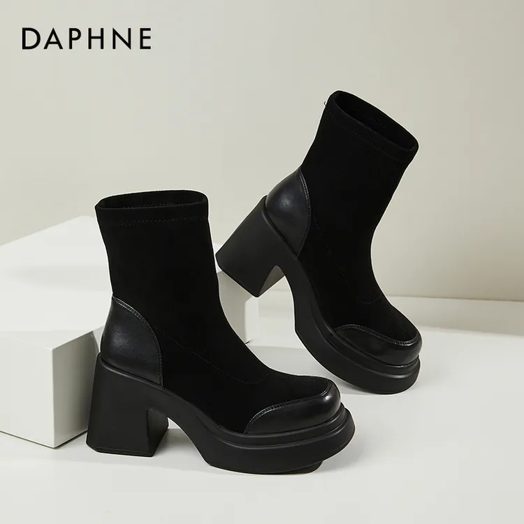 达芙妮韩国瘦瘦靴女10cm8cm内增高小个子短靴厚底高跟百搭鞋子