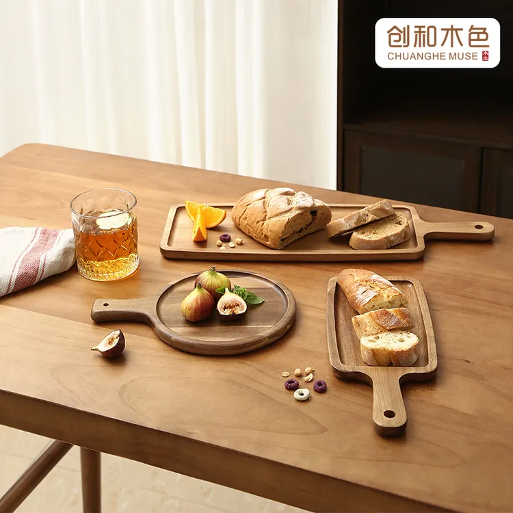 相思木长方形圆形手柄简约面包盘实木原木果盘木托盘点心盘西点盘
