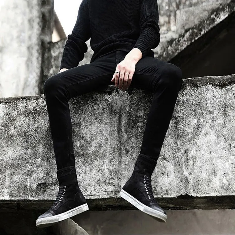 韩版春夏季新款纯黑色牛仔裤男修身小脚裤休闲百搭弹力裤子男薄款