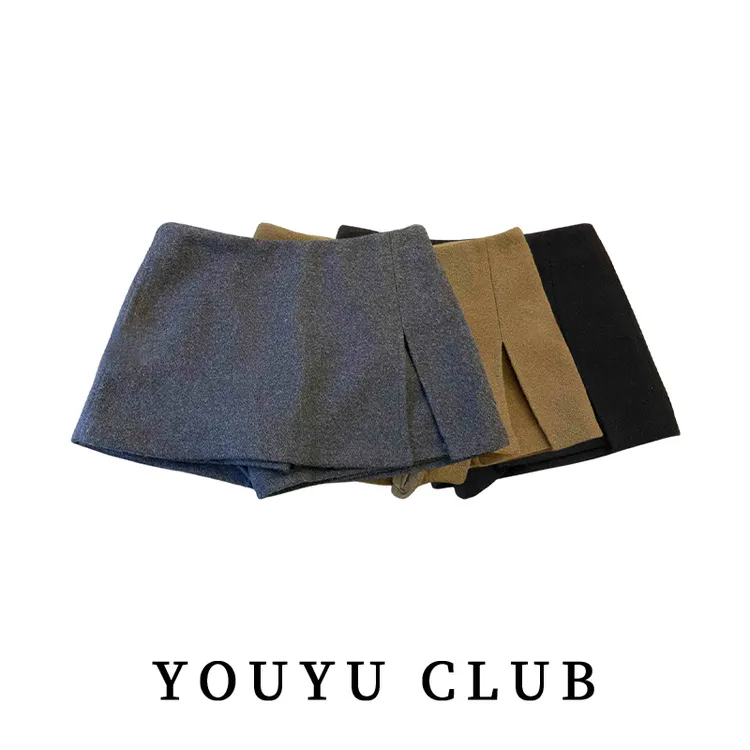 大码设计感双层开叉毛呢半身裙女秋冬高腰显瘦防走光A字包臀裙