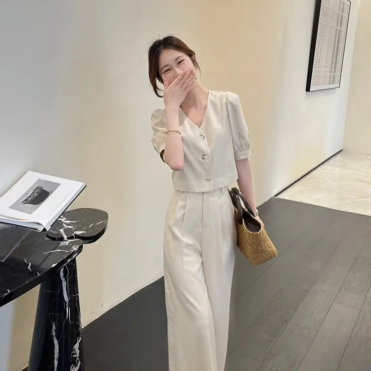 高级感小香风套装女夏季休闲显瘦阔腿裤上衣女神范气质两件套3950