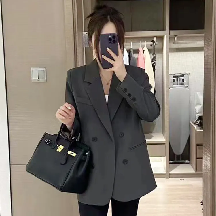 黑色西装外套女爆款2025新款春秋季气质时尚休闲黑色西服外套女