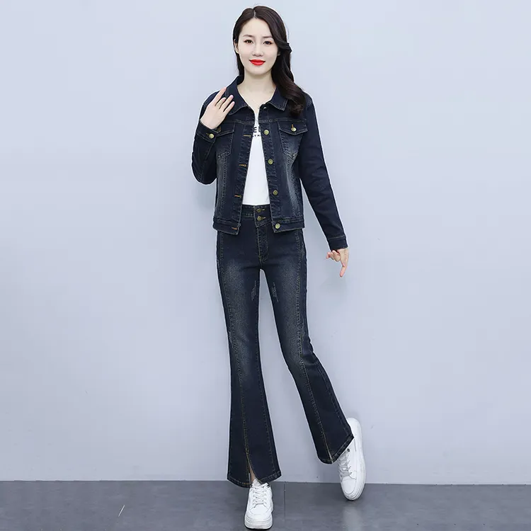 套装时尚新款秋冬显瘦小个子女款上衣气质洋气牛藏蓝显瘦西装套装