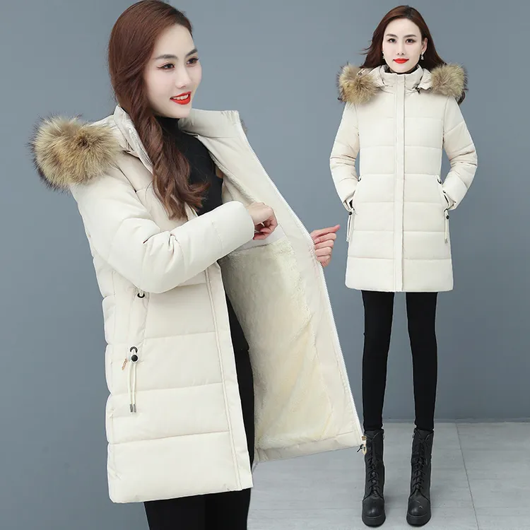 时尚棉衣外套女冬季保暖羽绒棉服加绒加厚棉袄子中加绒宽松女棉服