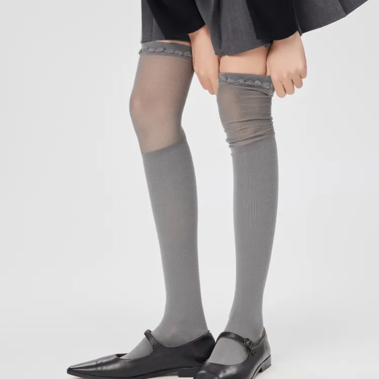 无骨纯欲风过膝袜春夏新款网眼JK风潮流微压显瘦女士美腿袜长筒袜