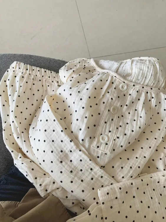 少女甜美简约波点睡衣女春秋韩版ins风少女宽松长袖长裤家居服