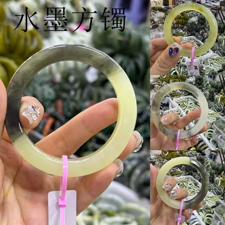 一物一图 天然岫玉手镯 水墨意境方镯 显白显气质kc1