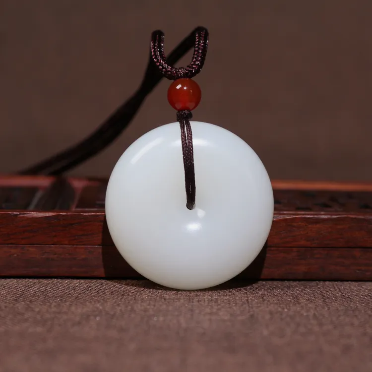 18.8g和田玉白玉平安扣吊坠挂件 男女玉石一级白细度好保真时尚