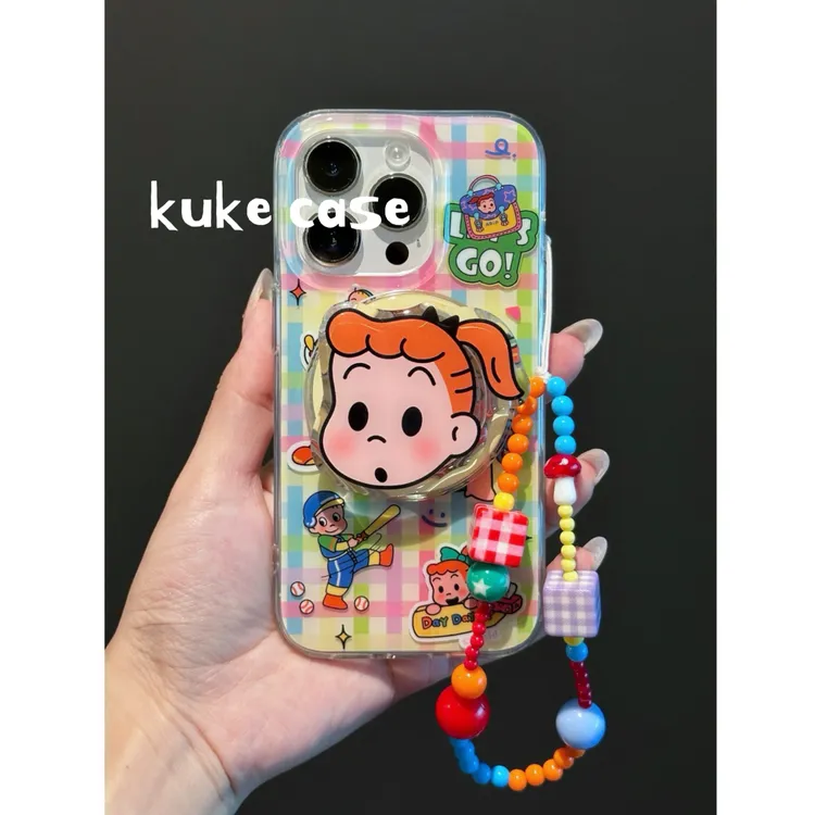 【适用苹果】ins可爱复古原田治女孩双层亮面磁吸手机壳iPhone16/15