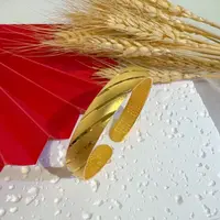 铜合金手镯 金色磨砂面立体斜条纹古法活口手镯
